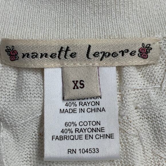 NANETTE LEPORE Size XS Cream White Cotton Blend Beaded Floral Cropped Cardigan - Picture 7 of 8